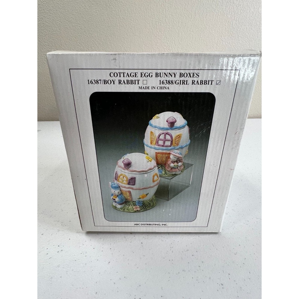 ABC Distributing Inc. Multicolor Ceramic Easter Cottage Egg Bunny Boxboy